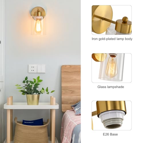Metal Sconces Wall Lighting with Clear Glass Shade (2 Count)