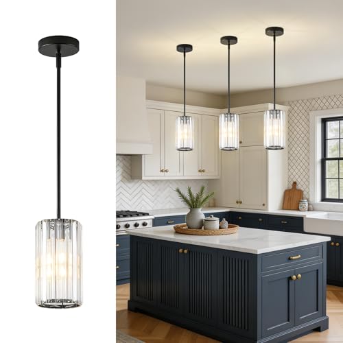 Modern Crystal Black Pendant Lights Kitchen Island (Black / 5.3 in)