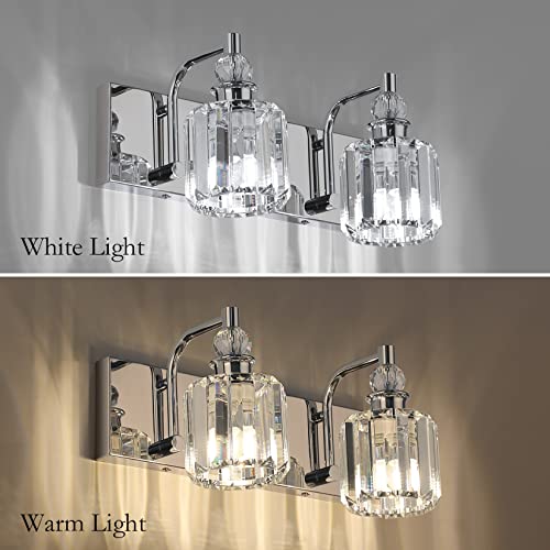 Crystal Vanity Lights 2 Lights Modern Crystal Chrome Bathroom Vanity Light for Bathroom Lighting Fixtures Over Mirror (2 Count)