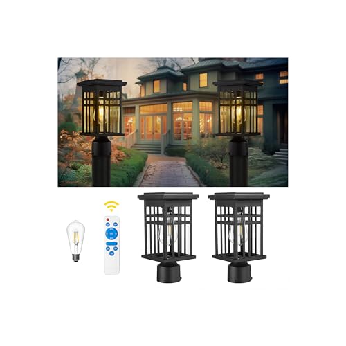 2-Pack 12-Inch Solar Column Light, Clear Glass, Black, 20068-P-2 SL BK