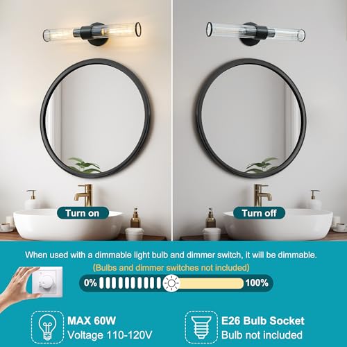 Hardwired Black Bathroom Vanity Light Threaded Glass Wall Sconce