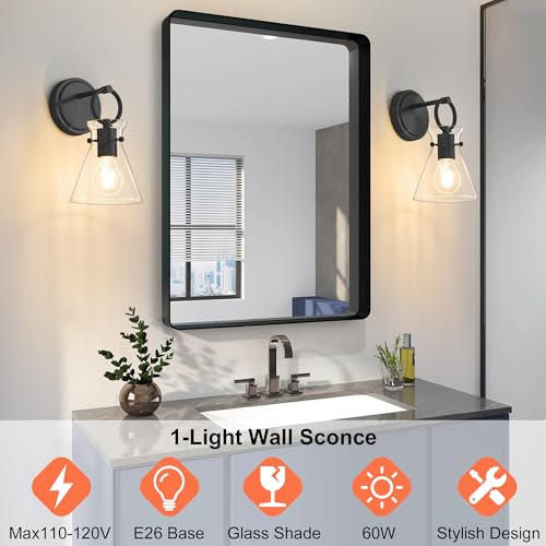 Wall Sconce for Bathroom 6" Clear Glass Shade Black 1 Pack