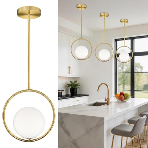 1 Light 10 Inch Brushed Gold Glass Pendant Lights Kitchen Island