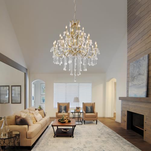 Large Antique French Country Brass Color Crystal Chandelier 3