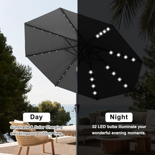 Durable Solar Led Patio Umbrellas with 32LED Lights 9FT