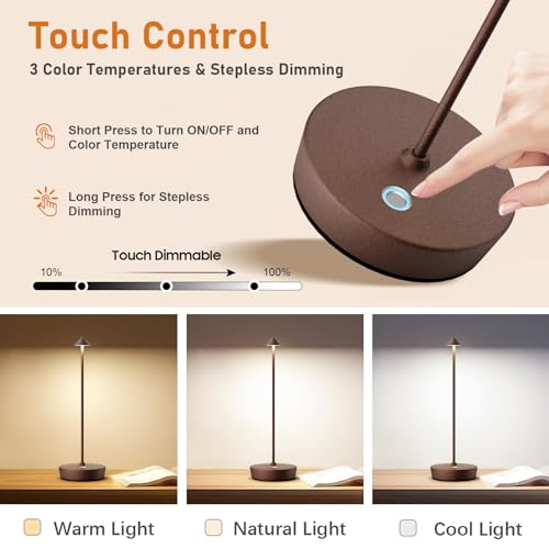 Set of 2 Cordless Rechargeable Led Table Lamp Battery Operated Light Rust (2 Count)