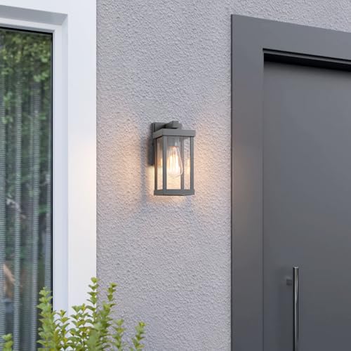 11" Classic Outdoor Wall Sconce 1 Light in Matte Gray Rectangular Metal Frame and Clear Glass Shade Waterproof Porch Light Patio Light Pack of 2 (2 Count)