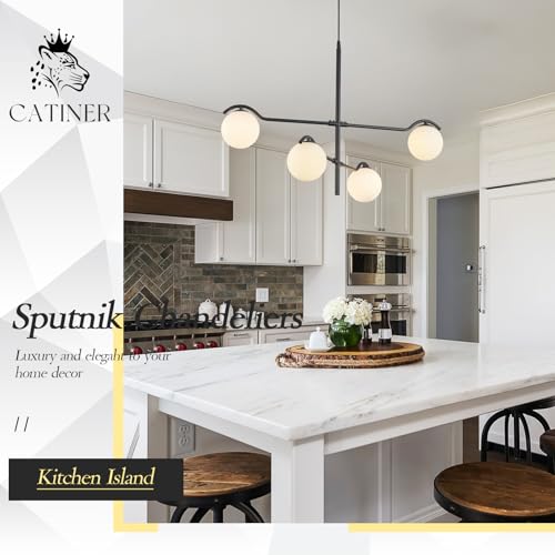Modern 31" 4 Light Black Sputnik Chandelier with Milk Glass Globe (4 Count)