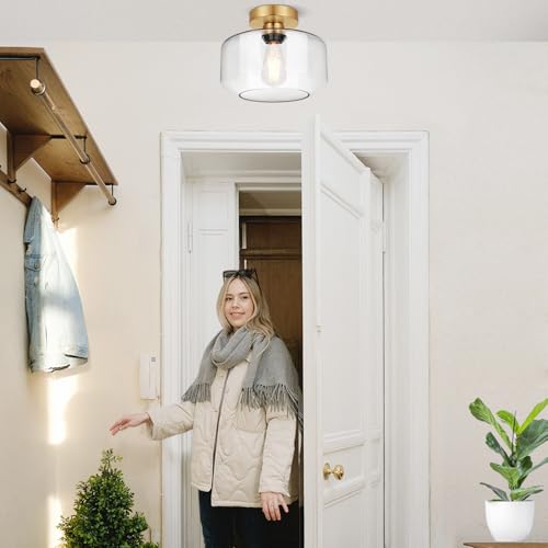 Industrial Semi Flush Mount Ceiling Light Brushed Gold