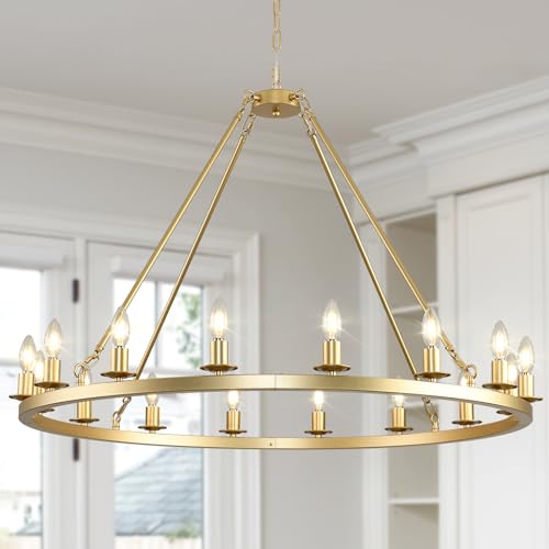 Large Gold Wagon Wheel Chandelier 40