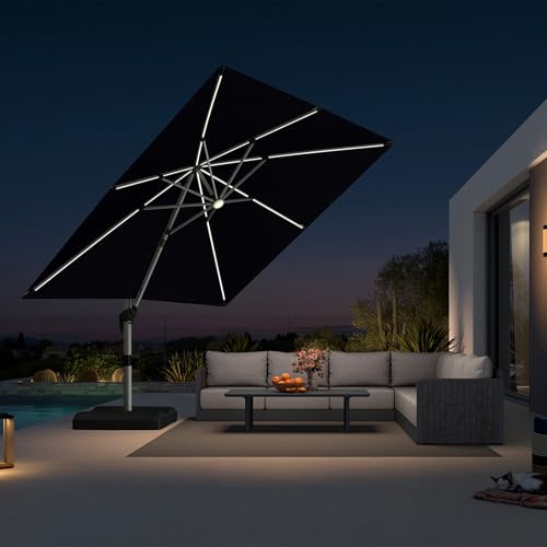 Cantilever Umbrella 10' X 10' Solar LED Light Patio Deck
