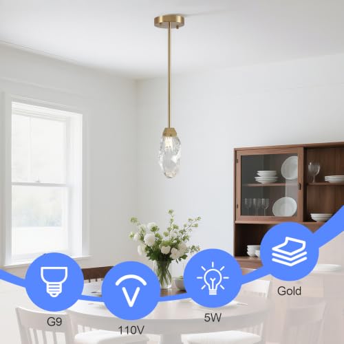 Modern 1 Light Brass Stem Rock Crystal Mini Pendant Lamp