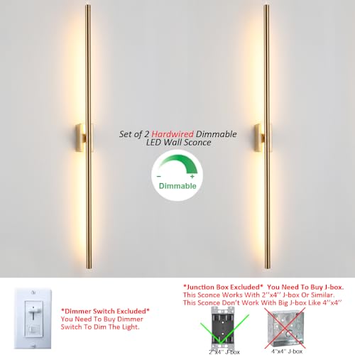 Only Suitable for Small Junction Box Set of 2 Gold Wall Lights Hardwired (2 Count)