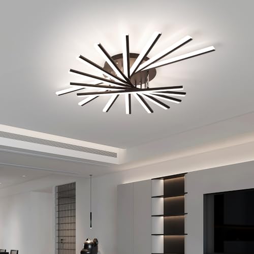 9 Lights Linear Modern Ceiling Lamp 45.3 inch Dimmable Led Semi Flush Mount Black Spiral Ceiling Light Fixture for Bedroom Dining Room Kitchen Island Living Room
