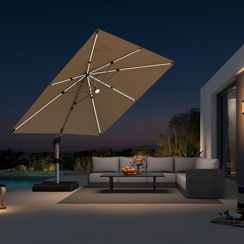 Cantilever Umbrella 10' X 10' Solar LED Light Patio Deck