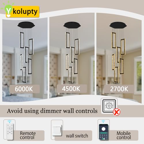 Modern Chandelier 6 Rings Black Chandeliers Lighting Fixture High Ceiling Chandelier Suitable for Living Room Staircase Villa