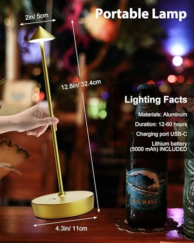 Cordless Table Lamps Rechargeable 6000mAh Battery Operated LED Desk Lamp