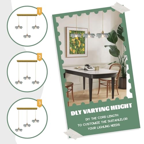 3 Light Mid Century Chandelier Dark Green Leaf Glass for Kitchen