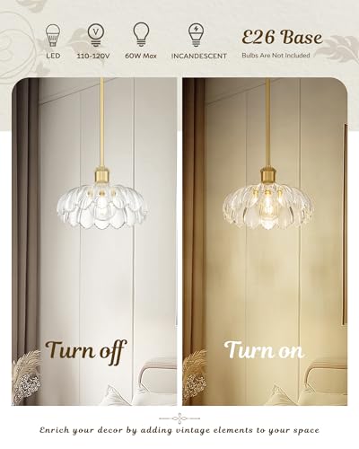 Vintage Gold Flower Glass Pendant Light for Kitchen Island