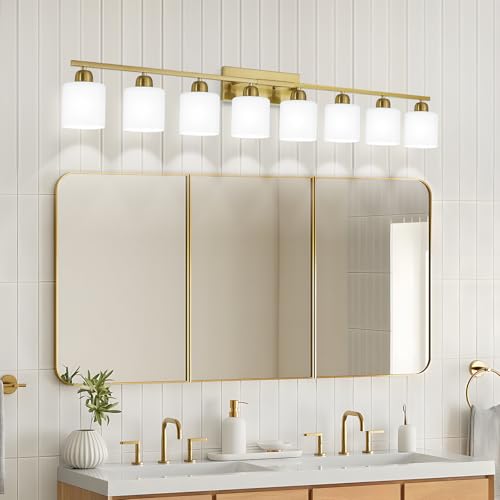 8 Light Bathroom Light Fixtures Gold for Big Mirror
