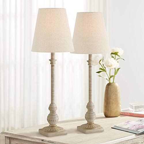 Loreno 24" Tall Buffet Table Lamps Set of 2 Faux Wood Whitewash Skinny (2 Count)