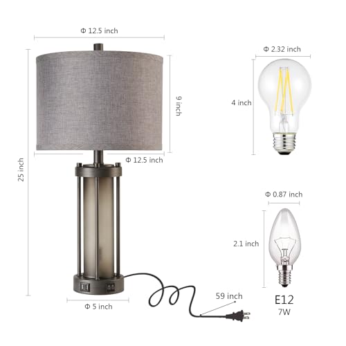 Set of 2 Rustic Table Lamps for Living Room with 2 USB Ports (2 Count)