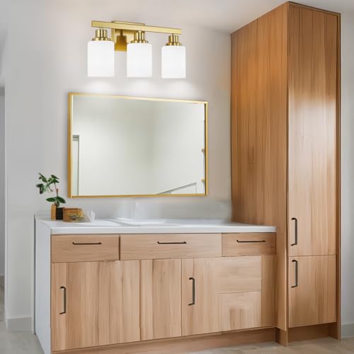 3 Light Bathroom Light Fixtures Vanity Light Brushed Gold 17in