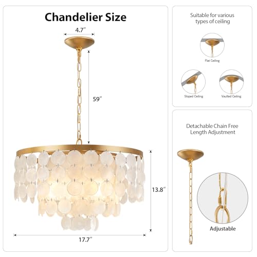 White and Gold Coastal Capiz Shell Chandelier