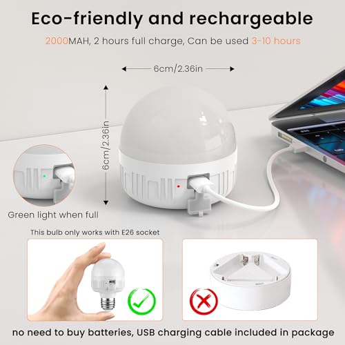 2Packs E26 Rechargeable Light Bulbs with Remote Control