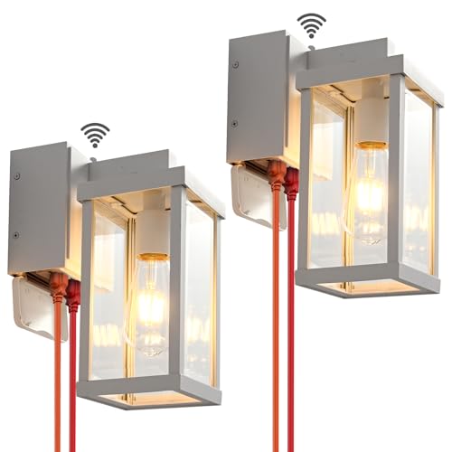 Porch Lights with GFCI Outlets Dusk to Dawn Outdoor Wall Lights Waterproof Exterior Lighting Fixtures Modern Outside Lights Wall Mount for House Patio Garage (2 Count)
