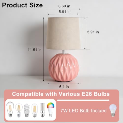 Pink Ceramic Table Lamp with Linen Shade