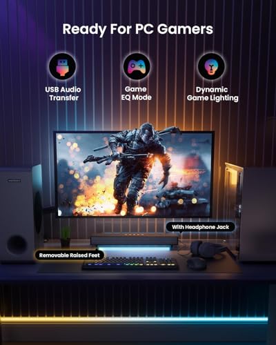 Sound Bar for Smart TV 3.1CH PC Gaming Soundbar with Subwoofer RGB Lighting Audio Sync Surround Sound System BT 5.3