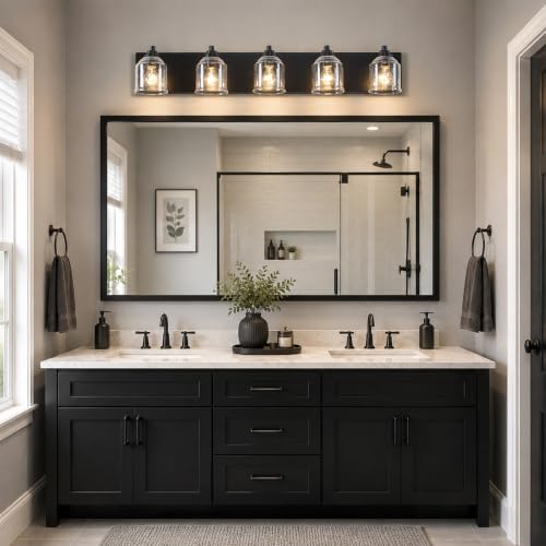 5 Light Vanity Lights for Bathroom Large 40" with Bubble Glass Shade