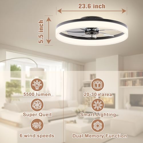 Low Profile Ceiling Fan with Light and Remote