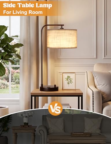 Grey Tall Lamp for Bedroom with USB Port and Outlet