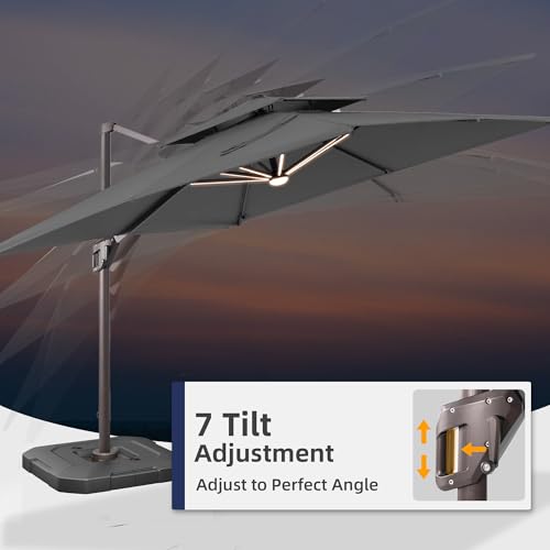 9x12 FT Patio Cantilever Outdoor Umbrella with Base and LED Lights
