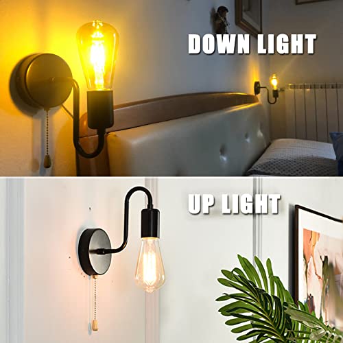 2 Pack Hardwired Vintage Wall Sconce with Switch E26 (2 Count)