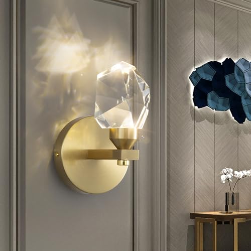 Set of 2 Gold Wall Sconces Modern Crystal Vanity Lighting for Bathroom Bedroom Living Room Entryway Wall Light Hallway Dining Room Lights Wall Mount Lighting Fixture Warm Light (2 Count)