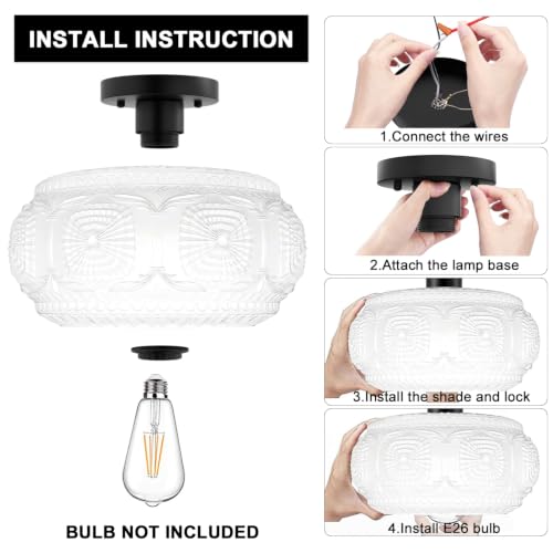 12" Milk Glass Semi Flush Mount Ceiling Light Fixture