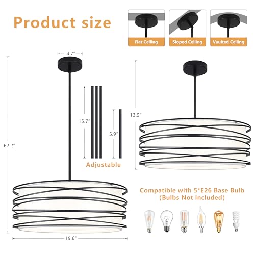 19.7" Black Pendant Light 5