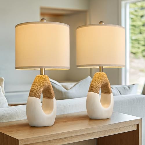 22” Boho Table Lamps for Bedroom Living Room Upgraded Set of 2 Medium Farmhouse Rattan Table Lamps (2 Count)