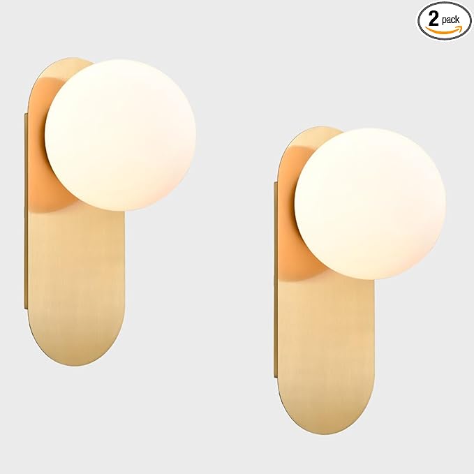 HOLKIRT Brass Wall Sconces Set of Two,Modern Wall Light,Globe Wall Sconce Wall Mount Light Wall Lighting for Bedroom Bathroom Living Room