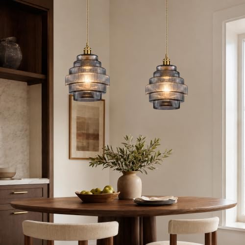 Dark Grey Stripes Glass Lamp Shades Set of 2 (2 Count)