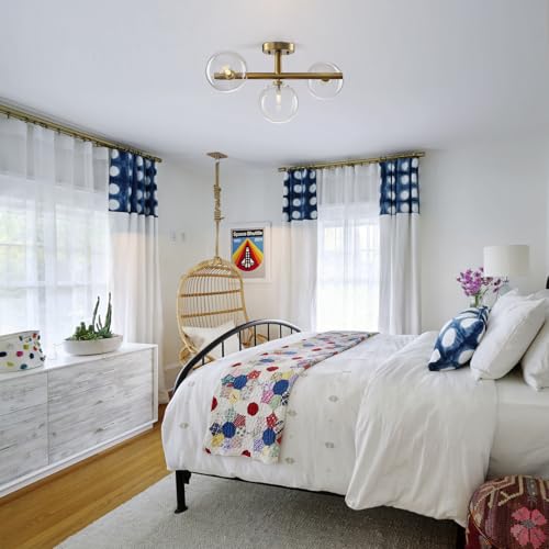 3 Light Semi Flush Mount Glass Ceiling Light Clear Globe