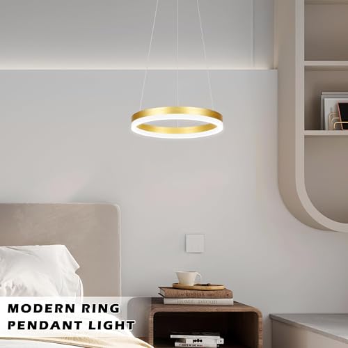 12" Gold Led Ring Chandelier Ring Modern Led Chandelier Modern Pendant Lights Adjustable Height Light Contemporary Light Fixture for Kitchen Island Bedroom Kitchen Island Dining Room