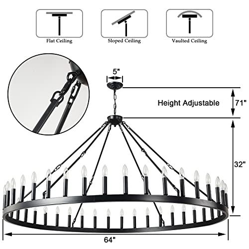 64 Inch Black Extra Large Wagon Wheel Chandelier