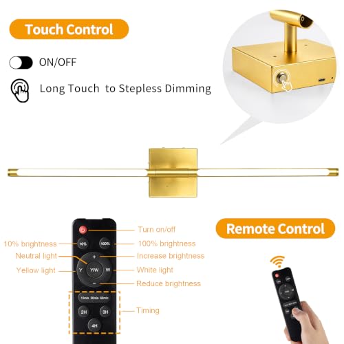 30 Inch Painted Gold Battery Operated Wall Sconces with Remote (2 Count)