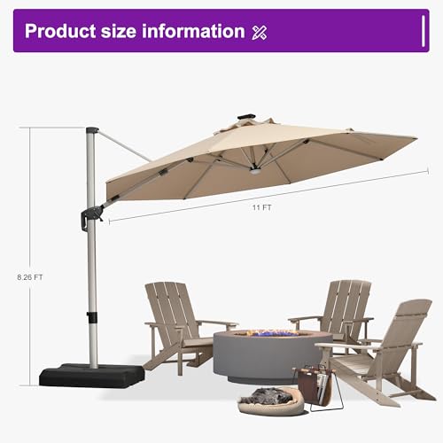 Patio Umbrella with Base Included 11ft Solar LED Light