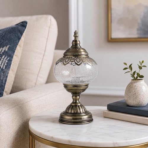 Turkish Moroccan Table Lamp Lantern with Handmade Mosaic Glass Lampshade Tiffany Style Bohemian Stained Glass Decorative Desk Lamps Bedside Night Lights for Bedroom
