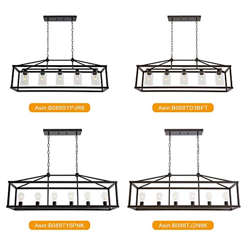 Kitchen Island Lighting 5 Light Modern Farmhouse Metal Cage Chandeliers with Clear Glass Shade Black Industrial Rectangle Dining Room Light Fixture Hanging Pendant Lamp for Foyer Bar Entryway